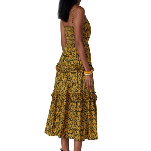 Nicholas Adele Tiered Smocked Yellow/Black Bohemian Floral Dress - Picture 2 of 15